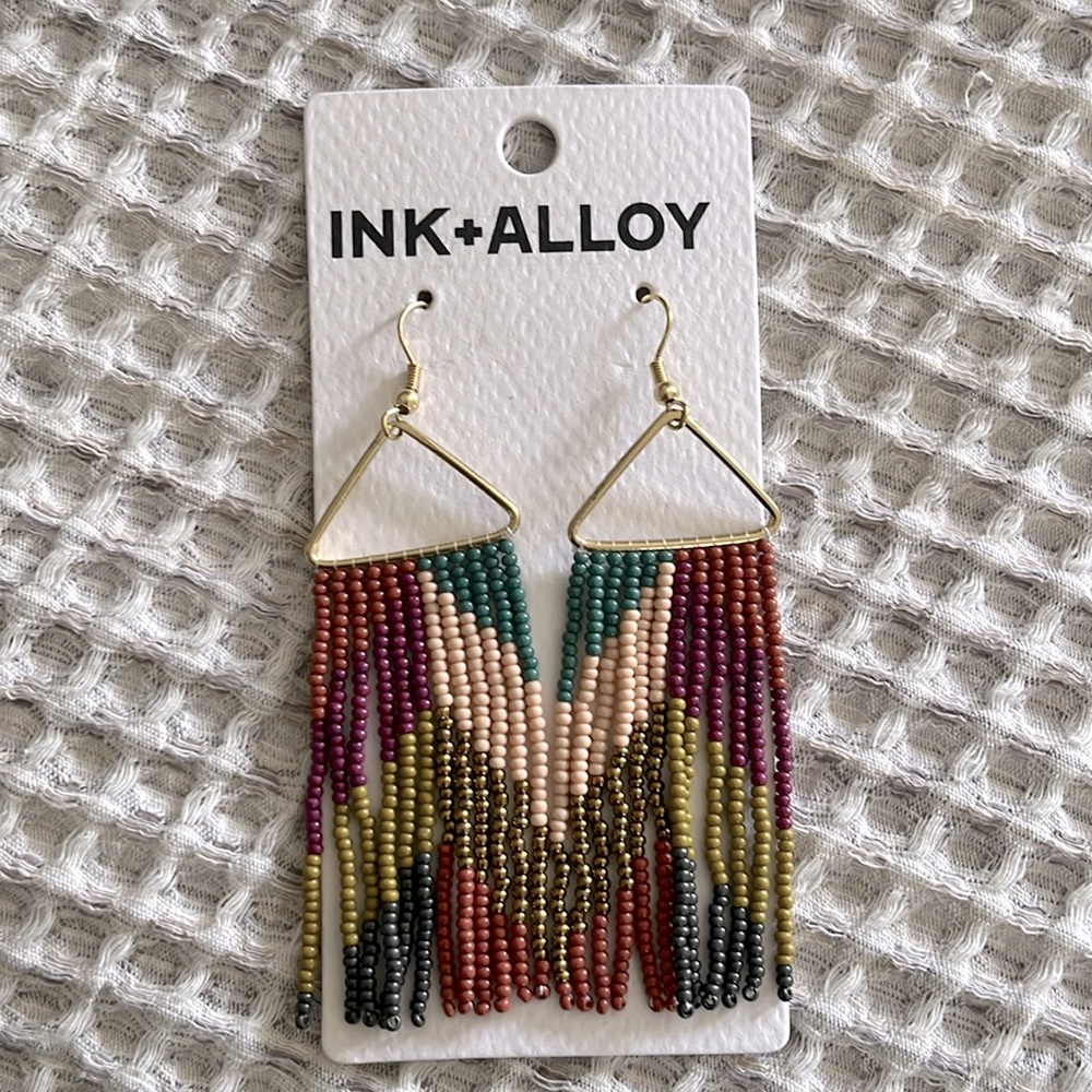 Ink + Alloy Earrings - Whitney Chevron Beaded Fringe